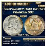 1954-p Franklin Half Dollar Rainbow Toned TOP POP!