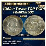 1962-p Franklin Half Dollar Toned TOP POP! 50c ms6