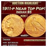 1911-p Gold Indian Half Eagle Near Top Pop! $5 ms6