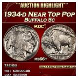 1934-d Buffalo Nickel Near Top Pop 5c ms66+ SEGS