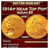 1914-p Gold Indian Half Eagle Near Top Pop! $5 ms6