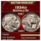1934-d Buffalo Nickel 5c ms65+ SEGS