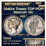 1940-s Mercury Dime Toned TOP POP! 10c ms67+ fsb S