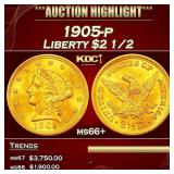 1905-p Gold Liberty Quarter Eagle $2 1/2 ms66+ SEG