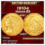 1910-s Gold Indian Half Eagle $5 ms63+ SEGS