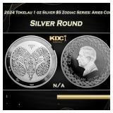 2024 Tokelau 1 oz Silver $5 Zodiac Series: Aries C