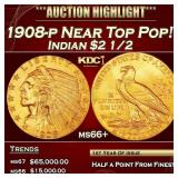 1908-p Gold Indian Quarter Eagle Near Top Pop! $2