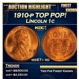 1910-p Lincoln Cent TOP POP! 1c ms67+ rd SEGS