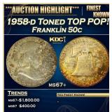 1958-d Franklin Half Dollar Toned TOP POP! 50c ms6