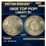 1905 Liberty Nickel TOP POP! 5c ms67 SEGS