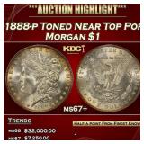 1888-p Morgan Dollar Toned Near Top Pop $1 ms67+ S