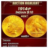 1914-p Gold Indian Eagle $10 ms65+ SEGS
