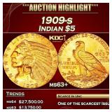1909-s Gold Indian Half Eagle $5 ms63+ USCG