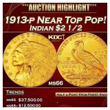 1913-p Gold Indian Quarter Eagle Near Top Pop! $2