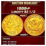 1888-p Gold Liberty Quarter Eagle $2 1/2 ms65+ SEG