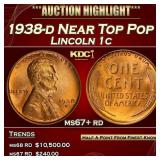 1938-d Lincoln Cent Near Top Pop 1c ms67+ rd SEGS