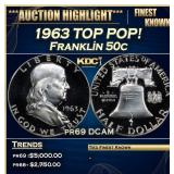 1963 Proof Franklin Half Dollar TOP POP! 50c pr69