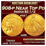 1908-p Gold Indian Quarter Eagle Near Top Pop! $2