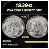 1939-d Walking Liberty Half Dollar 50c Grades ms66