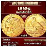 1916-s Gold Indian Half Eagle $5 ms64 USCG