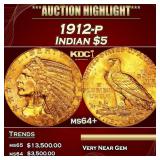 1912-p Gold Indian Half Eagle $5 ms64+ USCG