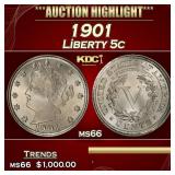 1901 Liberty Nickel 5c ms66 SEGS
