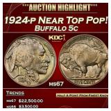 1924-p Buffalo Nickel Near Top Pop! 5c ms67 SEGS