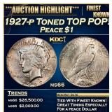 1927-p Peace Dollar Toned TOP POP! $1 ms66 SEGS