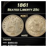 1861 Seated Liberty Quarter 25c ms62 USCG