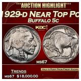 1929-d Buffalo Nickel Near Top Pop 5c ms67 SEGS