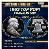 1963 Proof Franklin Half Dollar TOP POP! 50c pr69
