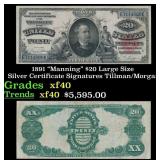 1891 $20 Large Silze Silver Certificate "Manning"