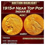 1915-p Gold Indian Half Eagle Near Top Pop $5 ms65
