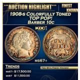 1908-s Barber Dime Colorfully Toned TOP POP! 10c m
