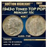 1943-d Mercury Dime Toned TOP POP! 10c ms68+ FSB S