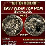 1937 Proof Buffalo Nickel Near Top Pop! 5c pr68+ S