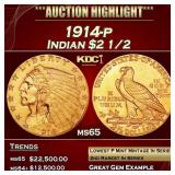 1914-p Gold Indian Quarter Eagle $2 1/2 ms65 SEGS
