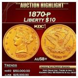 1870-p Gold Liberty Eagle $10 au58+ SEGS