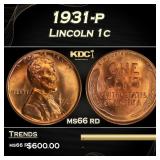 1931-p Lincoln Cent 1c Grades ms66 rd