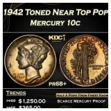 1942 Proof Mercury Dime Toned Near Top Pop! 10c pr