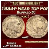 1934-p Buffalo Nickel Near Top Pop 5c ms67 SEGS