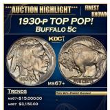 1930-p Buffalo Nickel TOP POP! 5c ms67+ SEGS