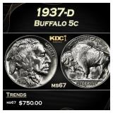 1937-d Buffalo Nickel 5c ms67 SEGS