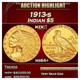 1913-s Gold Indian Half Eagle $5 ms64+ USCG
