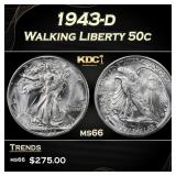 1943-d Walking Liberty Half Dollar 50c Grades ms66