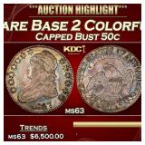 1827 Square Base 2 Capped Bust Half Dollar Colorfu