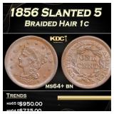 1856 Slanted 5 Braided Hair Large Cent 1c ms64+ bn