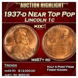 1937-d Lincoln Cent Near Top Pop 1c ms67+ rd SEGS