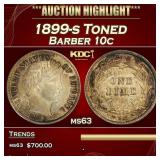 1899-s Barber Dime Toned 10c Grades ms63