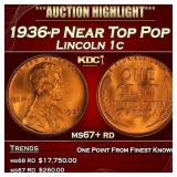 1936-p Lincoln Cent Near Top Pop 1c ms67+ rd SEGS